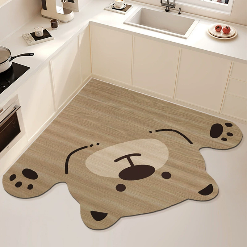 L-образный кухонный коврик из диатомовой грязи с милым животным из мультфильма, нескользящий впитывающий коврик для пола, легко чистящийся и устойчивый к пятнам декоративный коврик для пола