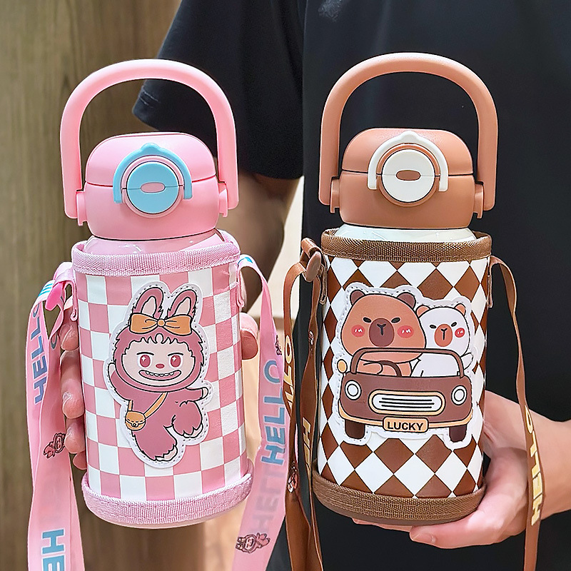 Nuevo doble bebida de acero inoxidable 316 alto valor facial lindo conejo portátil paja dibujos animados taza de agua para niños taza de agua para estudiantes