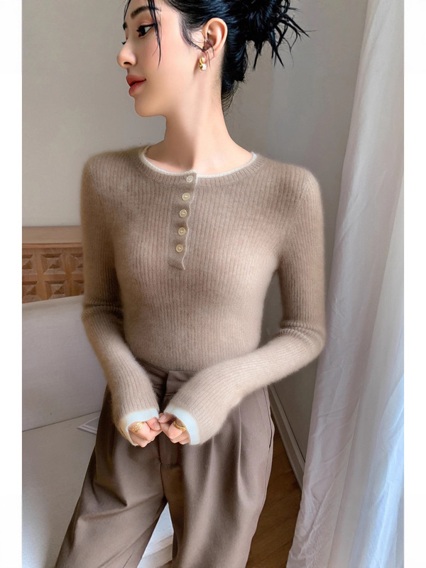 气质百搭~秋冬羊绒衫女圆领修身纯色内搭针织衫紧身毛衣打底上衣|undefined