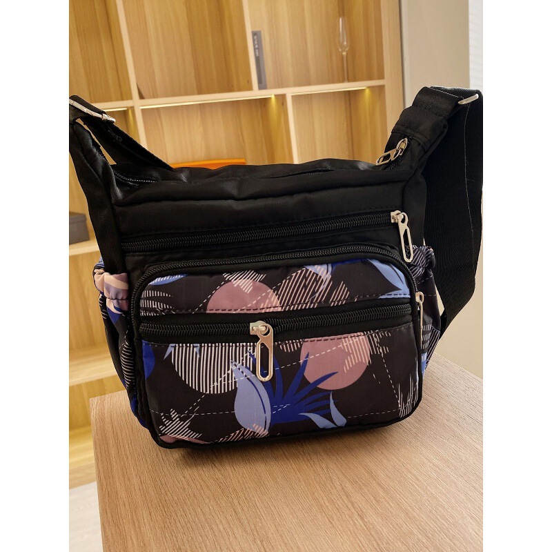 2024 New Floral Nylon Bag Shoulder Bag Women's Crossbody Bag Korean Style Middle-Aged and Elderly Women's Bag Fashion Mom Bag Cloth Bag