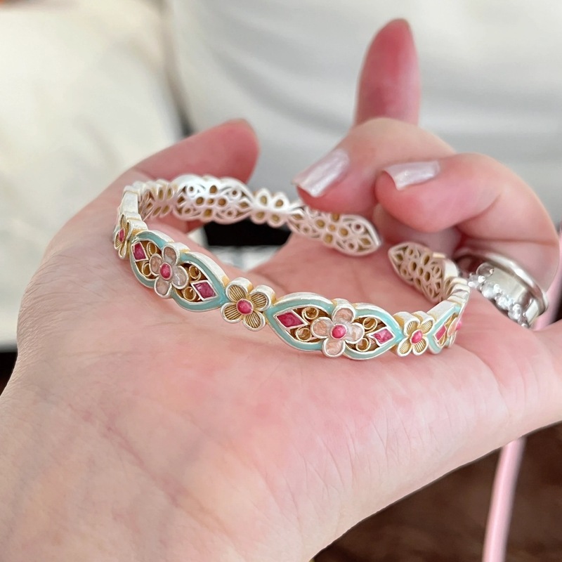 抖音爆款描金桃花葫芦实心开口手镯女新中式高级感国潮合集手饰品|undefined