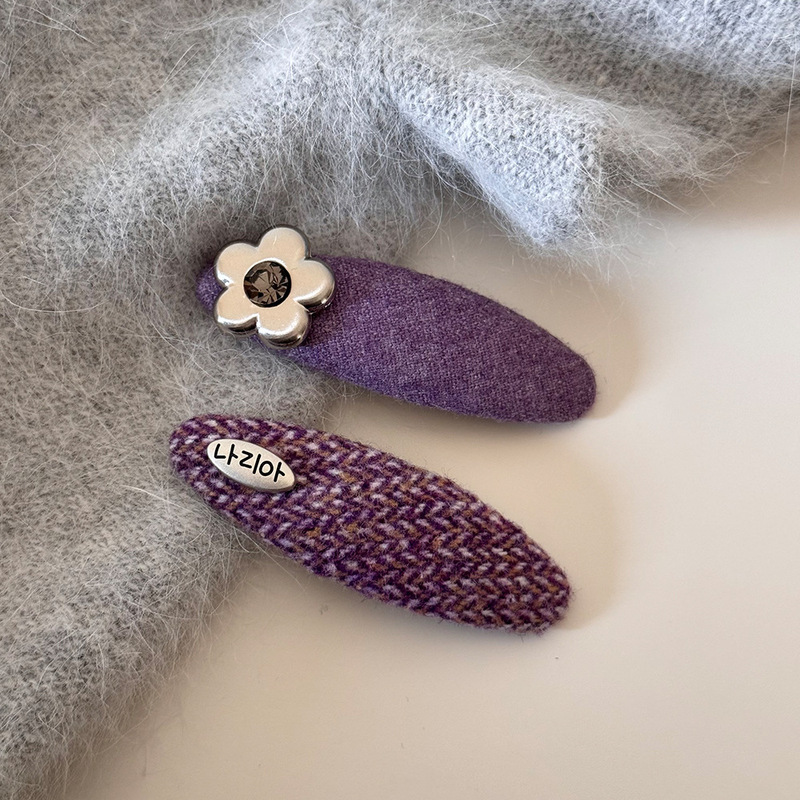Korean Style New Gentle Purple Knitted Rhinestone Flower Hairpin Simple Versatile Hair Clip Side Clip for Women Korean Style New Gentle Purple Knitted Rhinestone Flower Hairpin Simple Versatile Hair Clip Side Clip for Women
