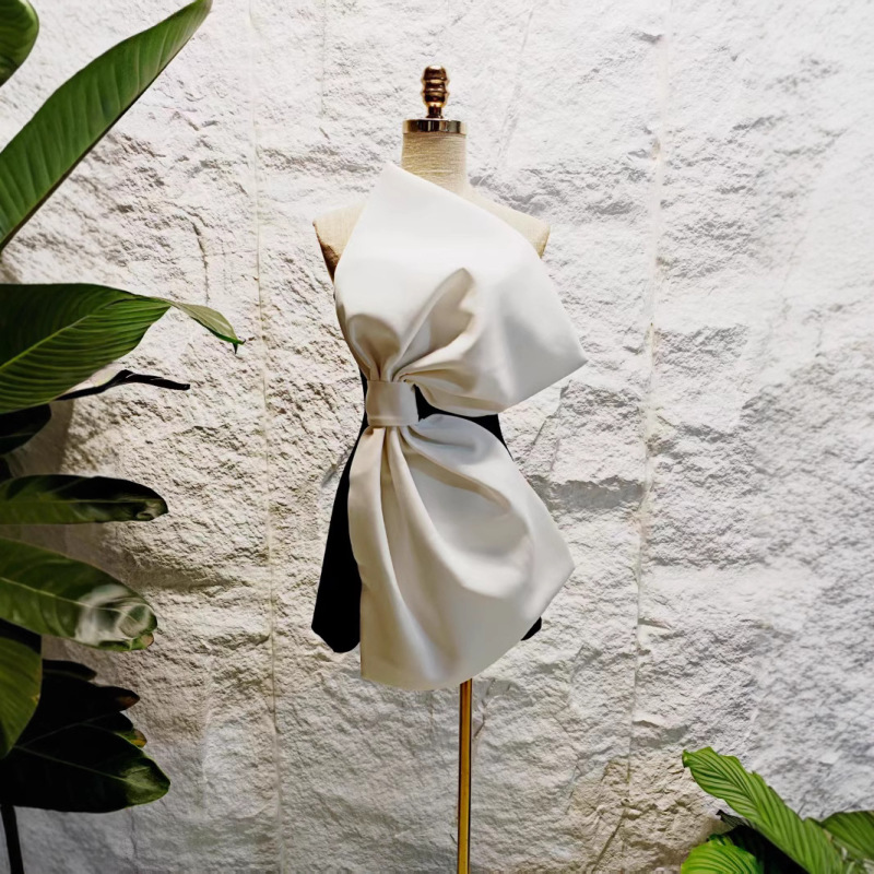 French Niche Design Heavy Industry Stereo Large Bow Fishbone Waist Slimming Look Slim Tube Top Dress