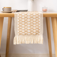 棉麻拼接桌旗拼色流蘇長條桌布餐桌裝飾布美式鄉村農舍裝飾布桌旗
