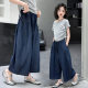 Girls' Summer suit 2025 New Girls' Western Style Pure Cotton Short-sleeved Middle and Large Children's Stitching T-shirt Denim Wide Leg Pants