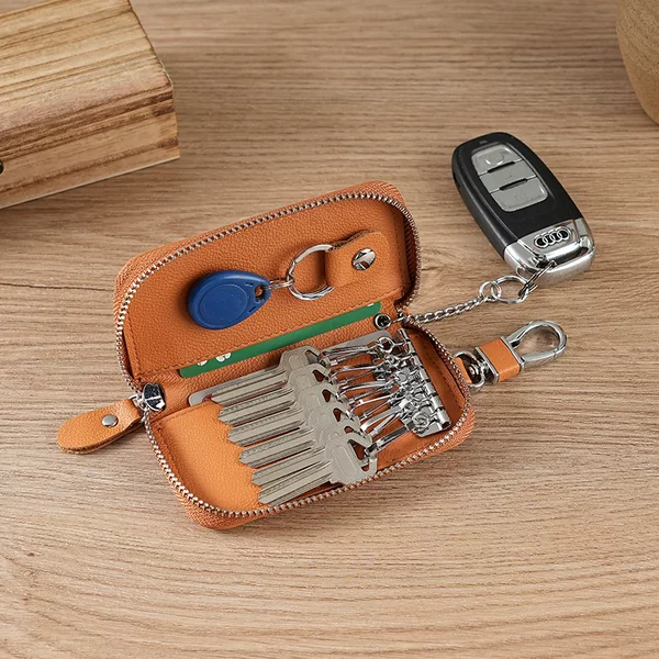 Cross-border leather car key bag with credit card home access control key leather leather car key waist buckle