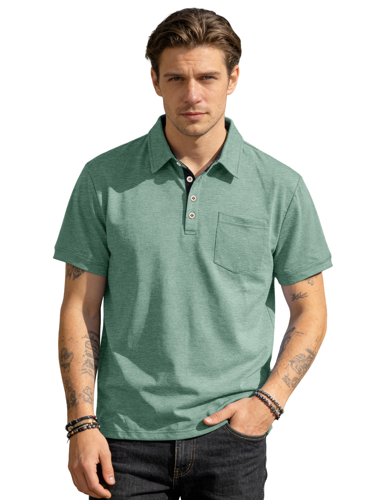 Nuevo transfronterizo Europa y América de verano hombre nuevo polo de manga corta con solapa de color sólido camiseta casual para hombre