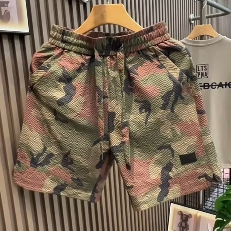 Summer Thin Trendy Camouflage Casual Shorts for Men, Fashionable Versatile Loose Sports Shorts for Outdoor Wear, Five-Point Length Beach Shorts