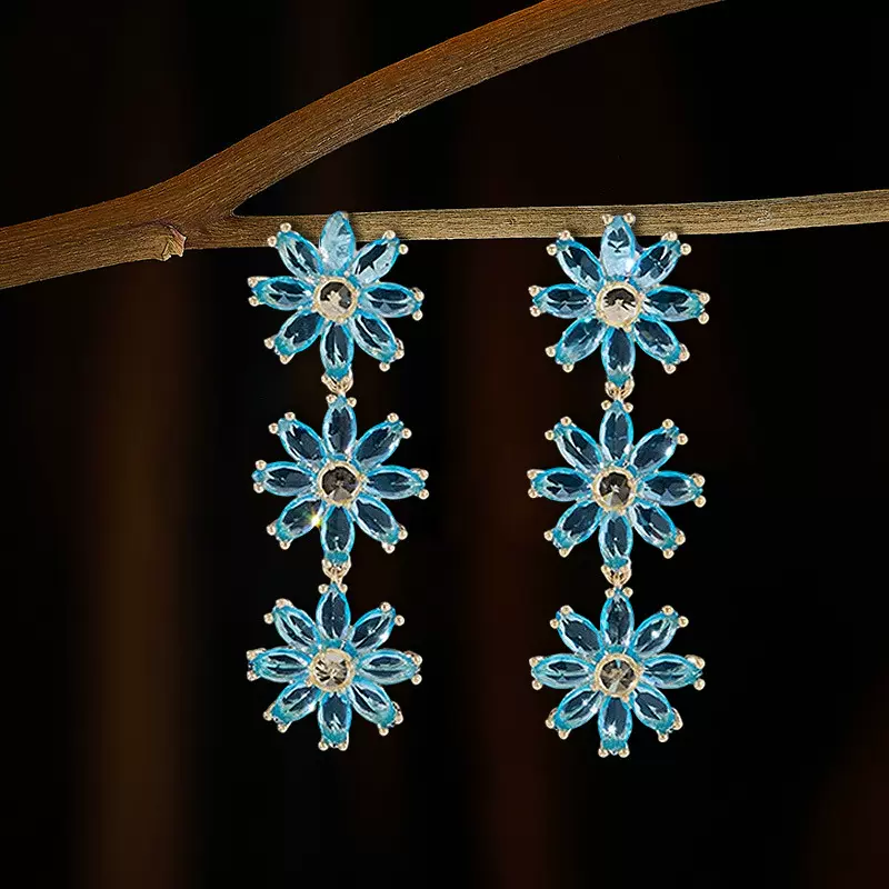 新款夏季清新耳饰高级感镶嵌锆石日常百搭耳坠s925银针花朵耳环