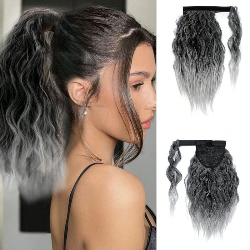 Foreign trade wig ponytail female 16 inch natural simulation fluffy hook and loop ponytail braid long hair corn beard roll ponytail