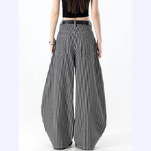 美式复古慵懒松弛宽松竖条纹休闲裤男女中性潮百搭阔腿弯刀裤跨境