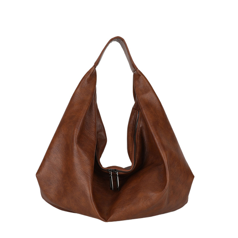 Hobo Bag Export Quality Women's Luxury Vintage Soft Leather Underarm Bag Large Capacity Commuter Versatile Shoulder Bag - Thumbnail 7