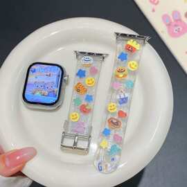 透闪粉薯条汉堡表带适用于苹果Apple表带iwatch10/98765432SE表带