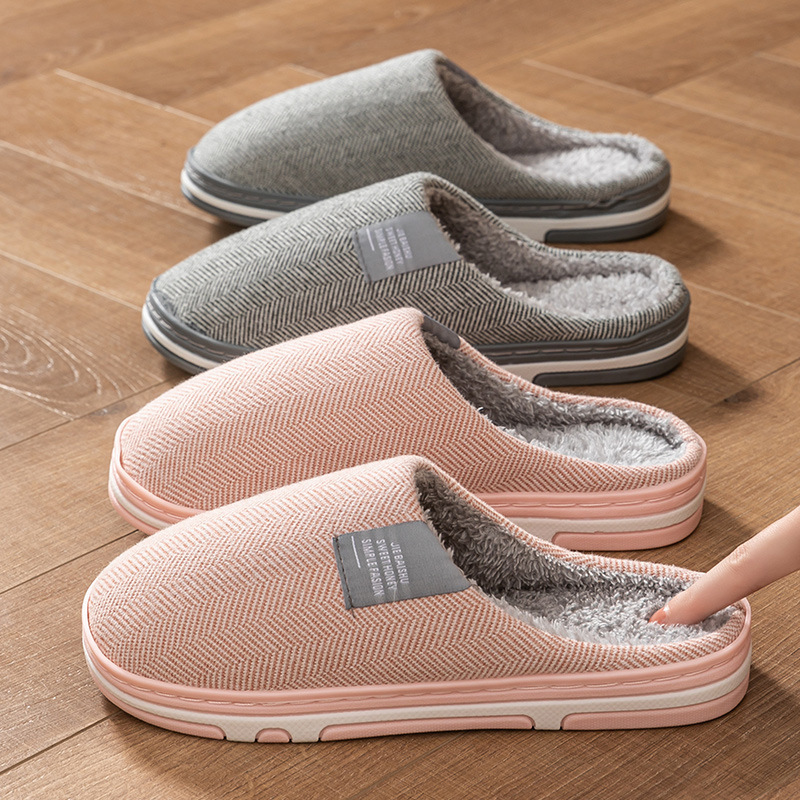 Winter Cotton Slippers for Women, Thick-Soled Indoor Couple Home Cotton Shoes, Warm and Comfortable Fleece-Lined Home Non-Slip Furry Slippers