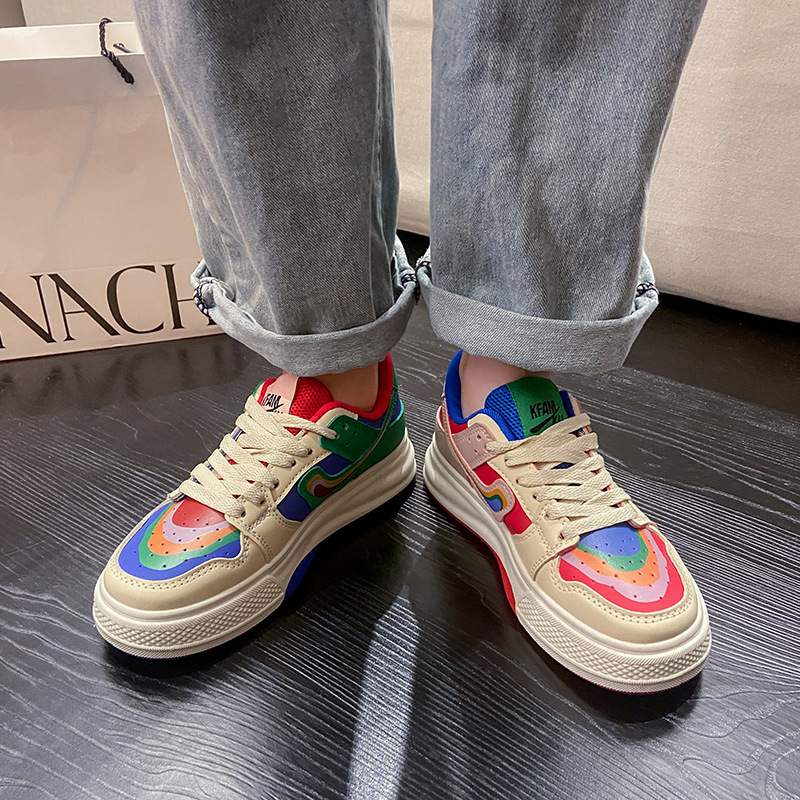 Casual Color Matching Rainbow Mandarin Duck Piccole scarpe bianche Donna 2023 nuova marea primaverile in scarpe sportive con fondo spesso rosso netto_voghion.com