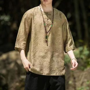 Summer New High-Quality Chinese Style Literary Men's Clothing Retro Tang Suit Handsome New Chinese Style Han Dynasty Thin Short-Sleeved Shirt