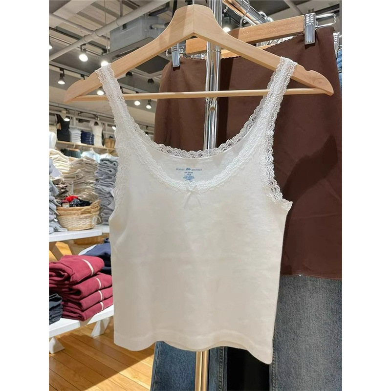 Summer cotton lace short sexy T-shirt with bow