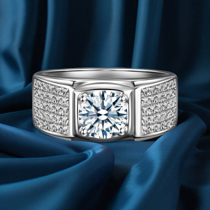 Copper Plated Platinum Ring Men's Aggressive 2 karat Zircon Big Men's Ring Fashion Aggressive Business Men's Ring Loose Ring