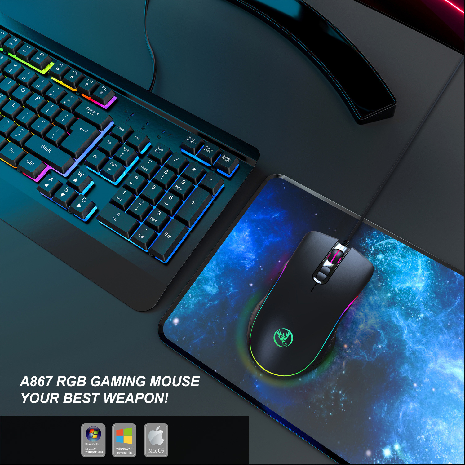 Nouveau clavier filaire 61 touches avec souris de jeu éclairée et clavier de jeu de bureau_voghion.com
