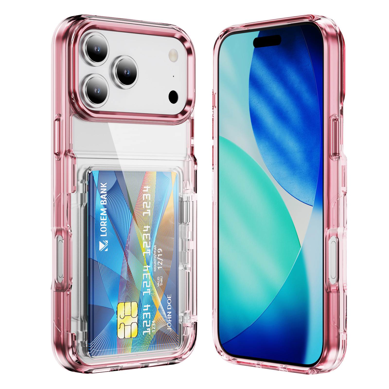 Aplicable para iPhone17ProMax bolsa de tarjeta militar, estuche de teléfono móvil transparente, soporte de tarjeta, estuche de protección a prueba de caídas, Apple17