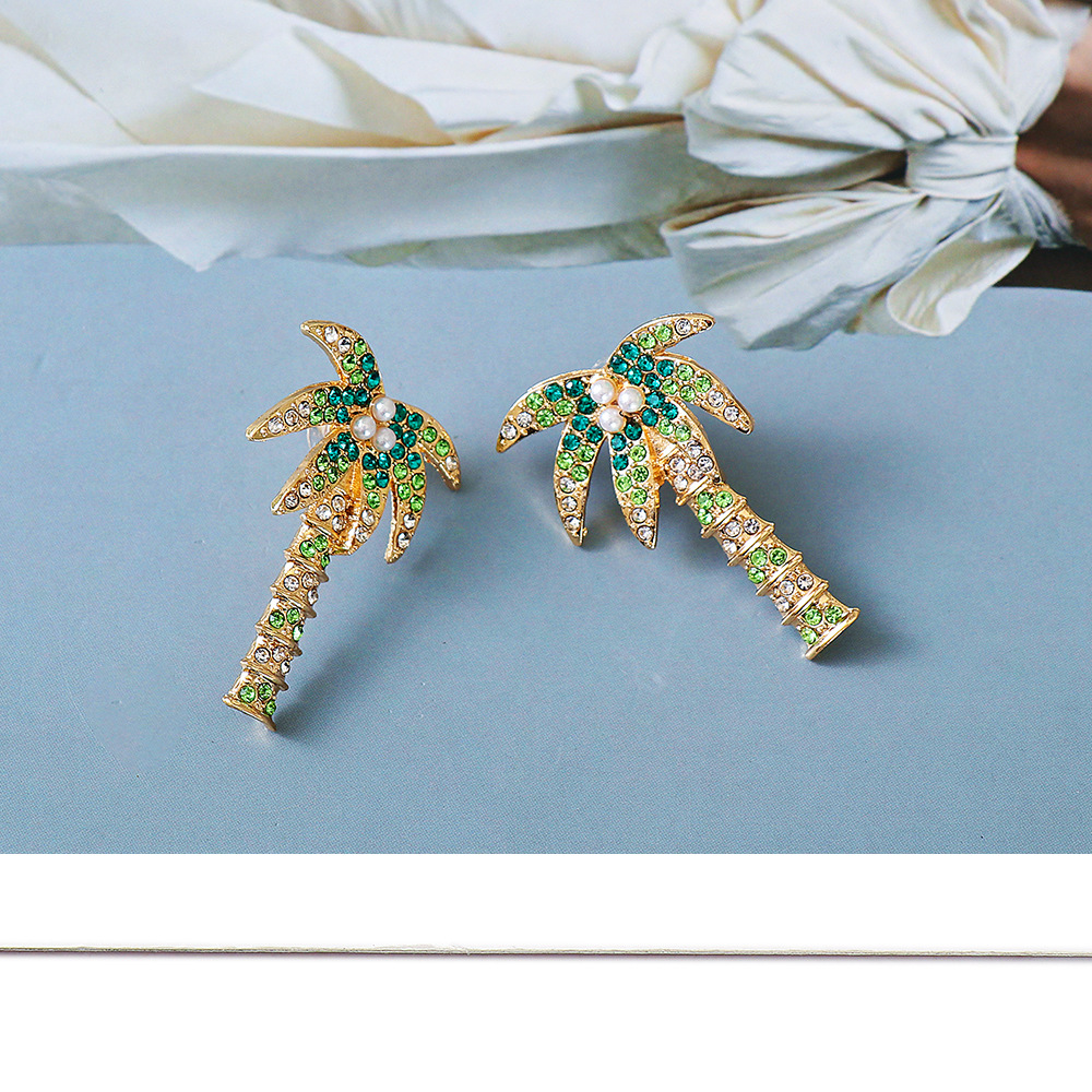 Fashion Creative Coconut Tree Full Diamond Retro Alloy Earrings display picture 6