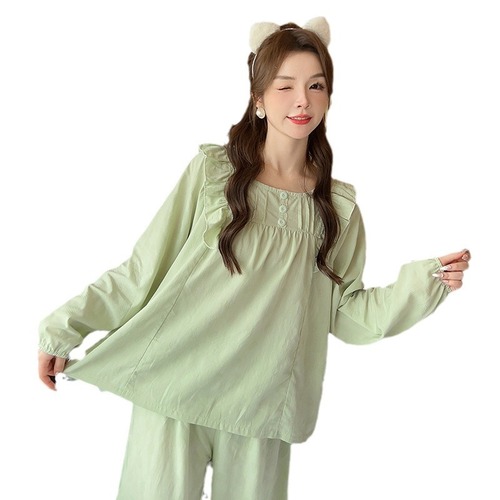 春秋季梭织纯棉睡衣女士套装韩版长袖公主风简约可外穿全棉家居服