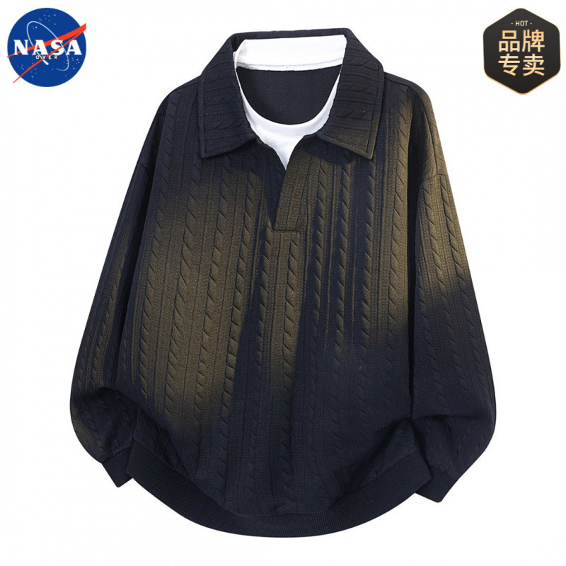 NASA品牌男士大码提花卫衣肌理感套装春秋季宽松高级感卫衣两件套|undefined