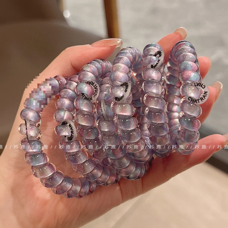 ヘアアクセサリー、シームレスオーロラ、耐久性のある紫色のゴムバンド、女性用ヘアゴム、多用途、高品質、夏用電話コードヘアゴム、新鮮なヘアロープ|undefined