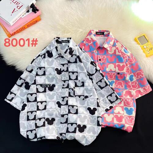 Men's Summer Vintage Floral Print Hong Kong Style Short Sleeve Button-Down Shirt Loose Thin-Fitted Top