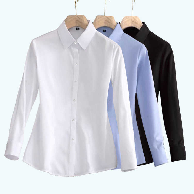 Spring and Autumn Thin Professional Wear Pure White Shirt for Women, Long-Sleeved Spring Style Blue Work Uniform Shirt Spring and Autumn Thin Professional Wear Pure White Shirt for Women, Long-Sleeved Spring Style Blue Work Uniform Shirt