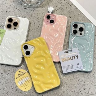 Ins Wave Pleated Three-Dimensional Sense Suitable for Iphone16Promax Apple 15 Mobile Phone Case 14/13 Silicone Case