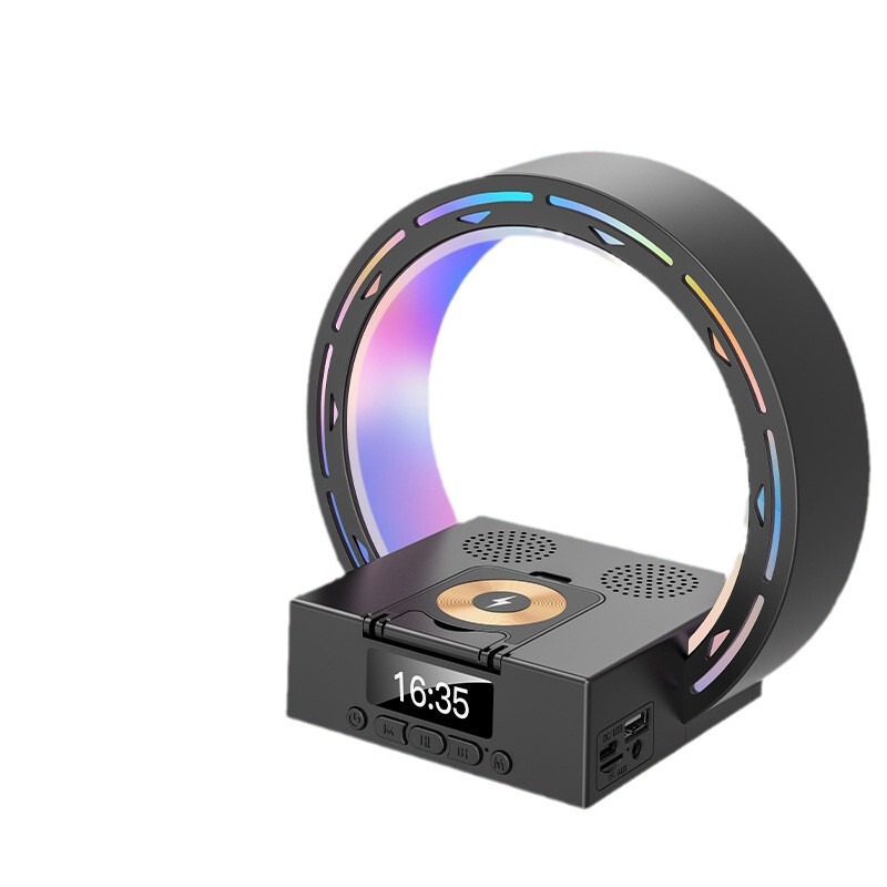 多機能円形スピーカー無線充電携帯電話スタンド時間デジタル表示bluetoothオーディオ|undefined