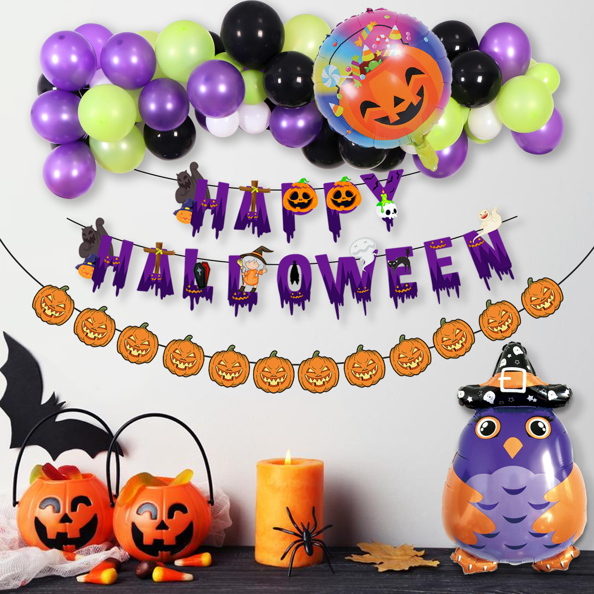 Juego de Globos de Halloween Tema Calabaza de Película de Aluminio para Halloween