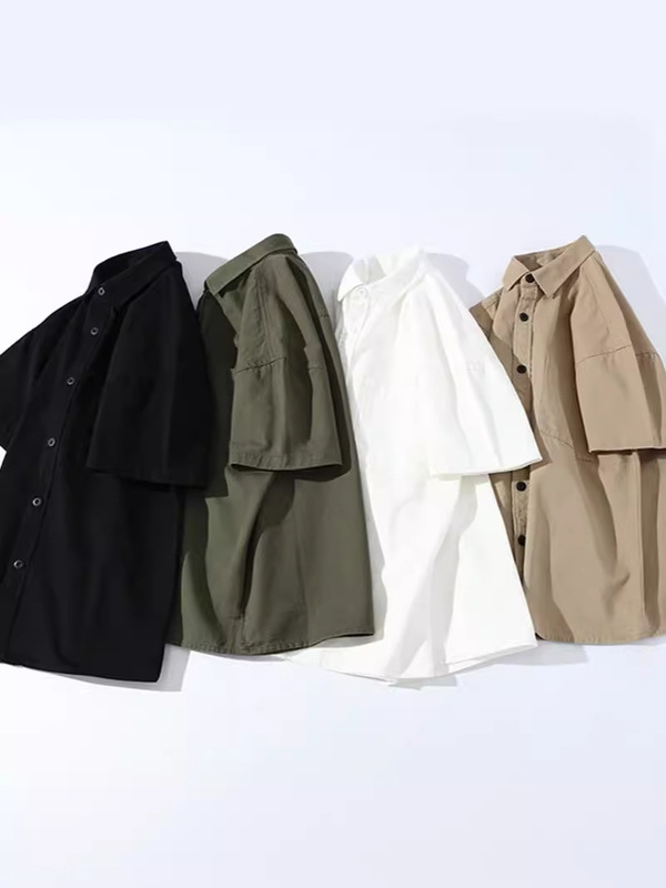 American-Style Pure Cotton Short-Sleeved Shirt for Men, Cotton Brushed, Thickened, Oversized, Casual Men's Shirt, Loose Fit, Large Size, Loose Style