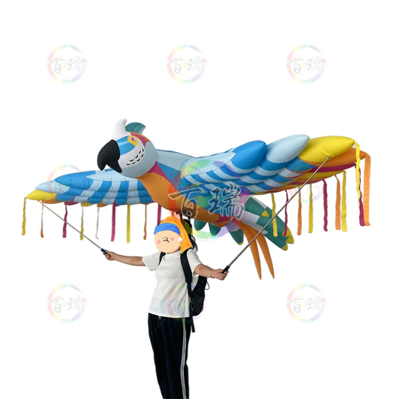 Caricaturas inflables coloridas de mano papagaios imitación de aire animal centro comercial parque de atracciones escenario interactivo atmósfera interactiva gira