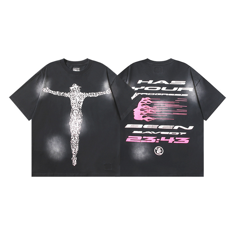 クロスボーダー Hellstar Tシャツ 2025年夏 欧米トレンドブランド レタープリント ゆったり半袖Tシャツ 男女兼用|undefined