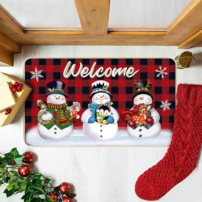 クロスボーダーアマゾン冬クリスマスツリー雪だるまフロアマットホームエントランスエントリーデコレーションドアマット浴室滑り止めフットマット|undefined