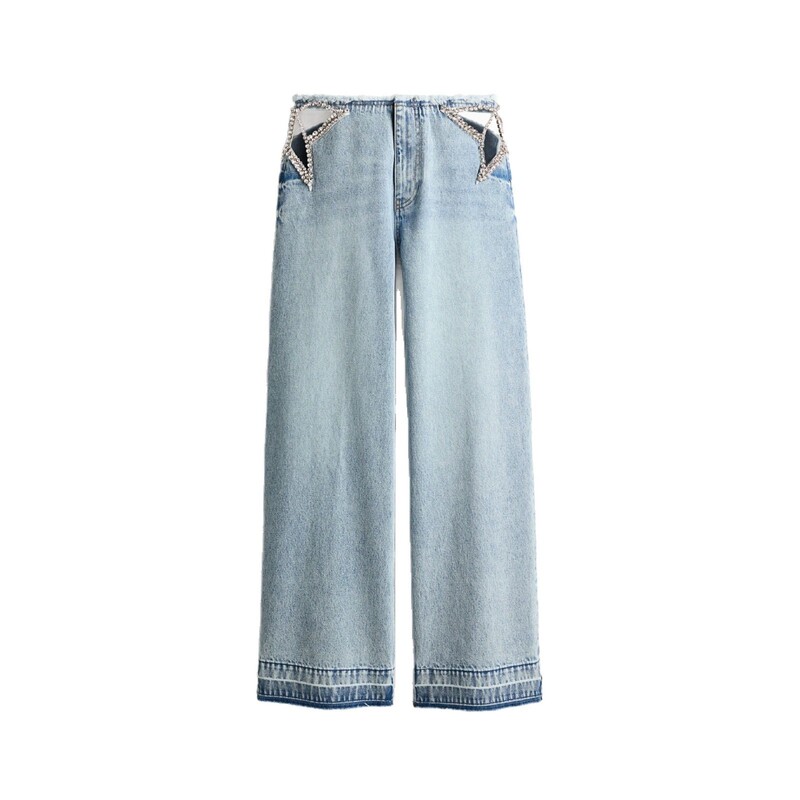 Cross-Border European and American Aliexpress Star Hollow-Out Jeans High Street Rhinestone Sexy Low-Waist Y2K Straight-Leg Pants Ins Cross-Border European and American Aliexpress Star Hollow-Out Jeans High Street Rhinestone Sexy Low-Waist Y2K Straight-Leg Pants Ins