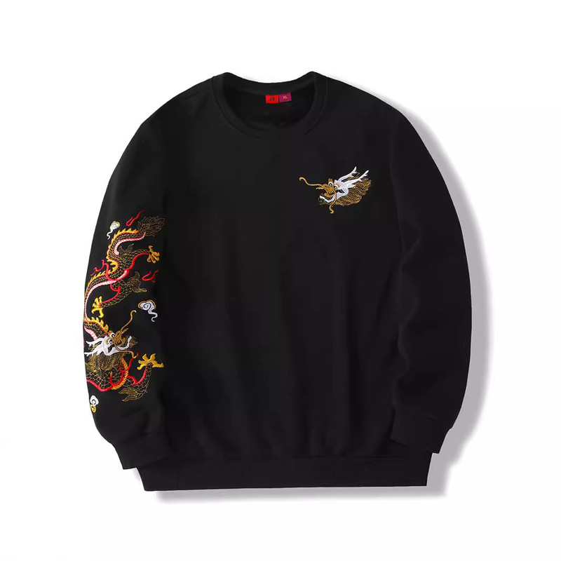 Chinese Style Embroidered Dragon Pattern Sweater Men's National Trendy Pure Cotton Autumn and Winter Top Trendy Brand All-match plus size Loose Outer Pullover