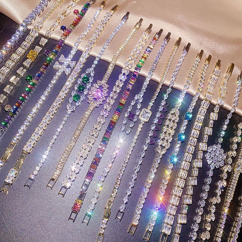 Light luxury heavy industry flash Diamond zircon bracelet high-grade crystal Topaz bright row diamond fashion bracelet all-match bracelet