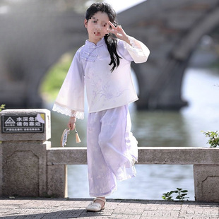 Chinese-Style Hanfu Spring and Autumn Girls' Outfit, Fairy-Like Long-Sleeve Children's Traditional Chinese Ancient Style Mid-Autumn Festival Costume, Chinese Culture Children's Clothing, Tang Suit