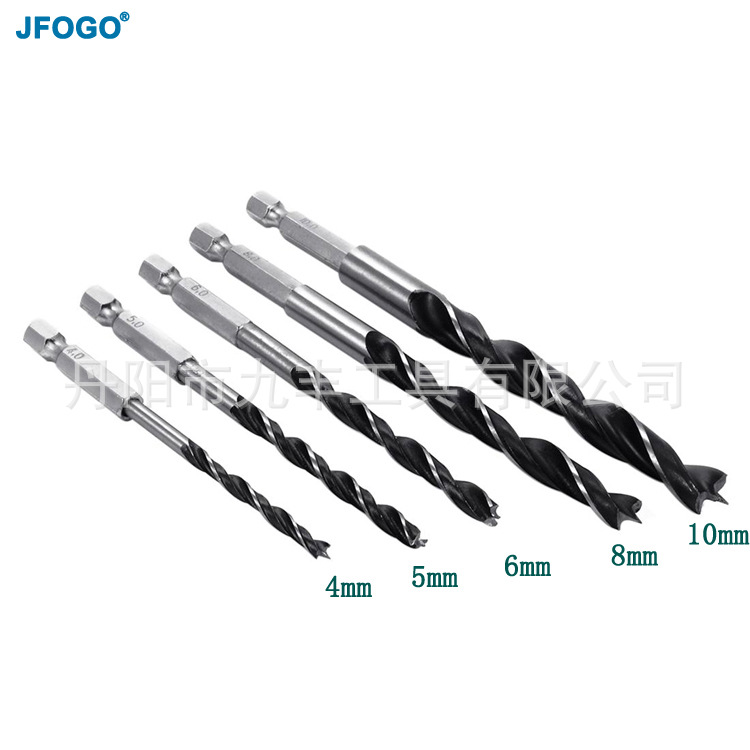 5PCS六角柄三尖黑白木工钻 45#钢 木工专用 1/4快换柄