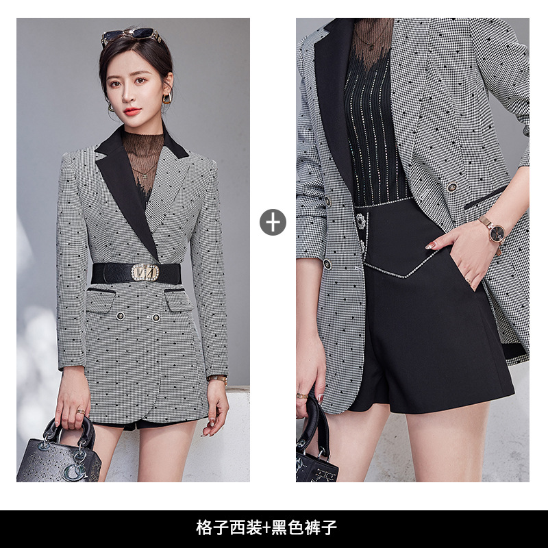Jacket, black shorts