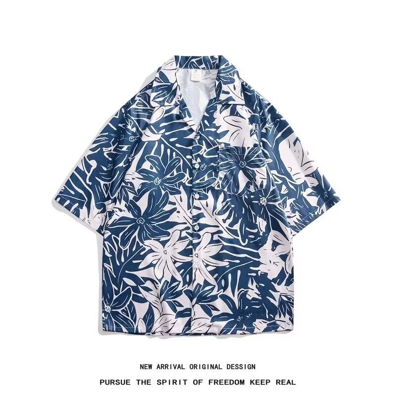 New Cuban Collar Hawaiian Short Sleeved Floral Shirt For Men, Summer Beach Shirt, Loose Fit And Versatile._viptrois.com