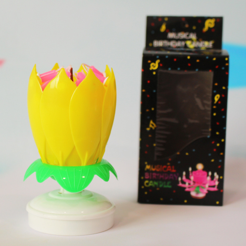 Vela de cumpleaños electrónico Lotus doble capa floración rotación cumpleaños fiesta atmósfera pastel decoración creativa música vela