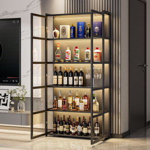 Home Living Room Red Wine Display Cabinet Floor-Standing Storage Cabinet with Lock Wine Cabinet Integrated Cabinet Against the Wall with Built-In Light Bar Storage Cabinet