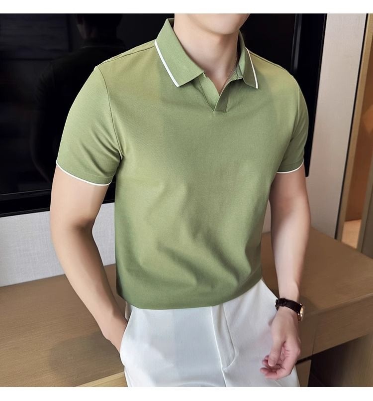 Áo Polo Nam Cổ Bẻ Vải Lụa Băng Mát Mùa Hè Tay Ngắn — màu đen, Cao bồi xanh, màu trắng chi tiết 25