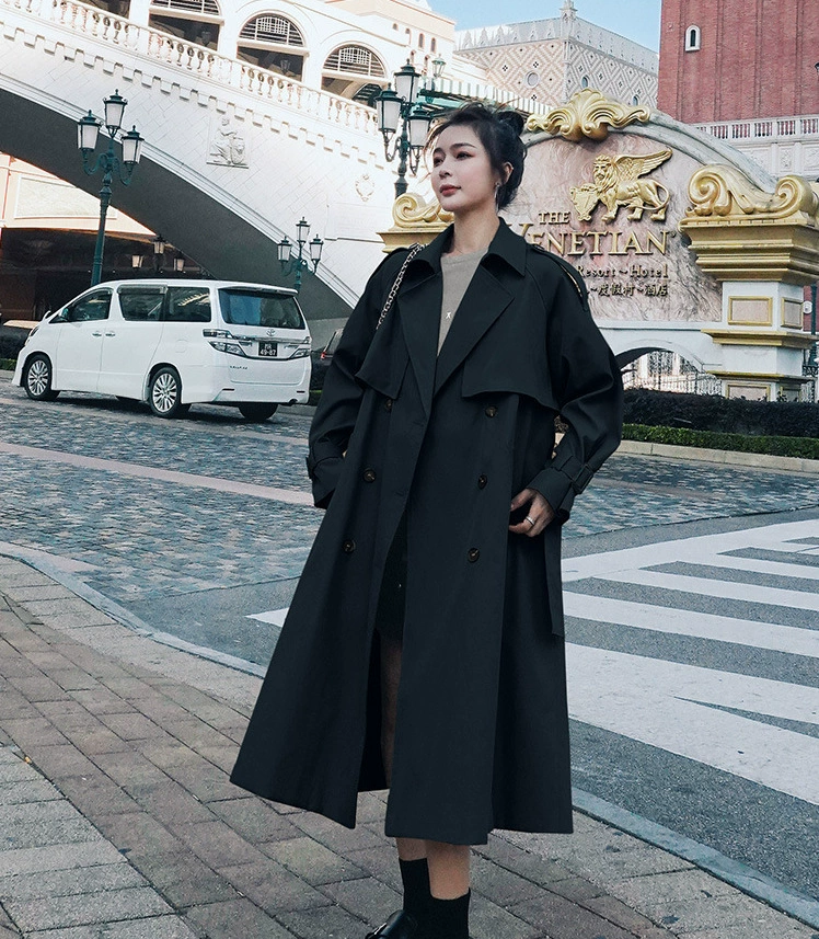 Осеннее модное длинное хаки-плащ-п trench coat, куртка, корейский стиль, мидл-просторный оверсайз, британский стиль