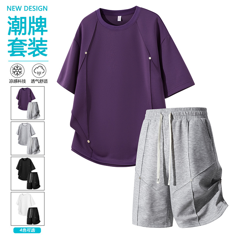 [Hot Item] Men's T-shirt and Shorts Two-Piece Tracksuit, Men's Casual Pants, Men's Loose Casual Shorts Set