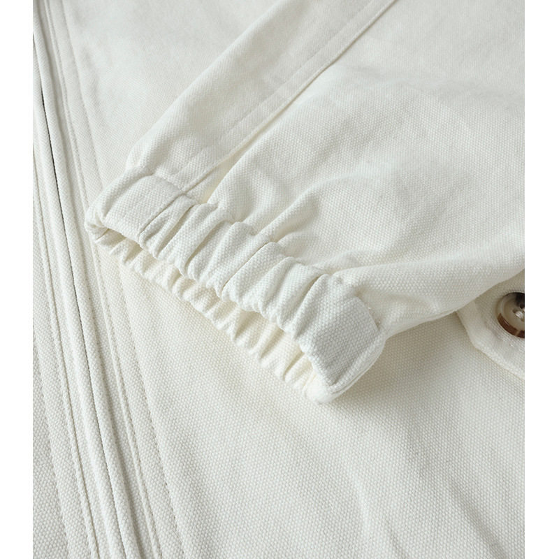 Áo khoác nữ vải canvas cotton dài tay thiết kế thêu họa tiết, khóa kéo, cổ bẻ — Giặt trắng